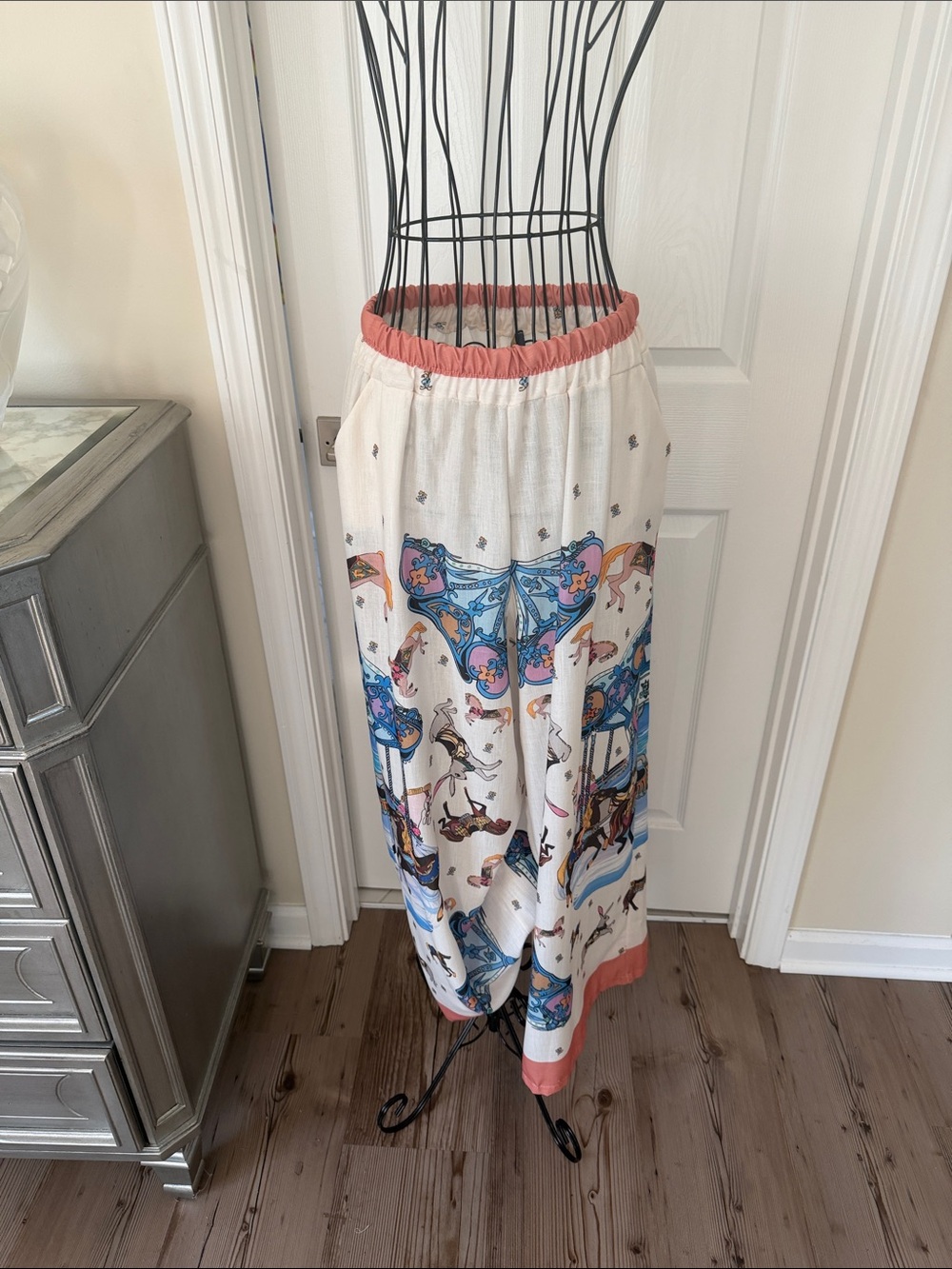 Boho Printed balloon  pants with Coral Trim